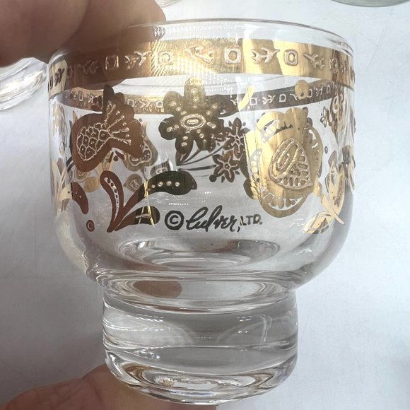 Mid Century Modern Culver Chantilly 22K Gold Shaker and Six Footed Rocks Glasses - Picture 4 of 8